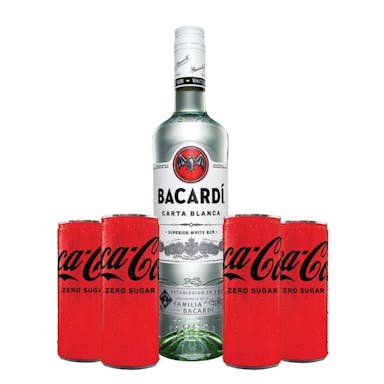 Bacardi Carta Blanca Бел рум 1л и Coca-Cola Zero Лименки 4х330мл